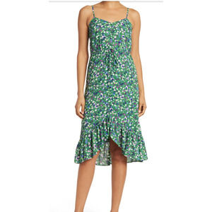 Donna Morgan green purple floral hi lo hem midi dress Size 6 Boho Dainty Cottage